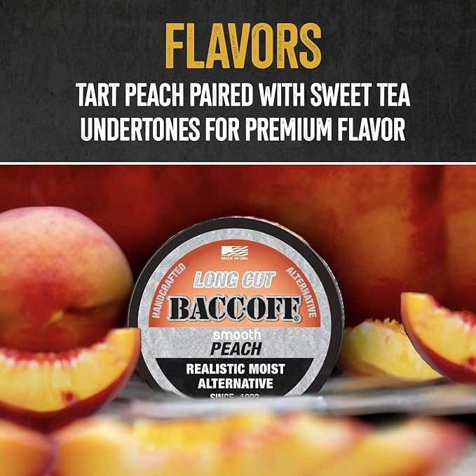 1 Can, BaccOff, Smooth Peach Long Cut, Sweet Tea Base with Tart Peach Undertones, Realistic Moist Alternative