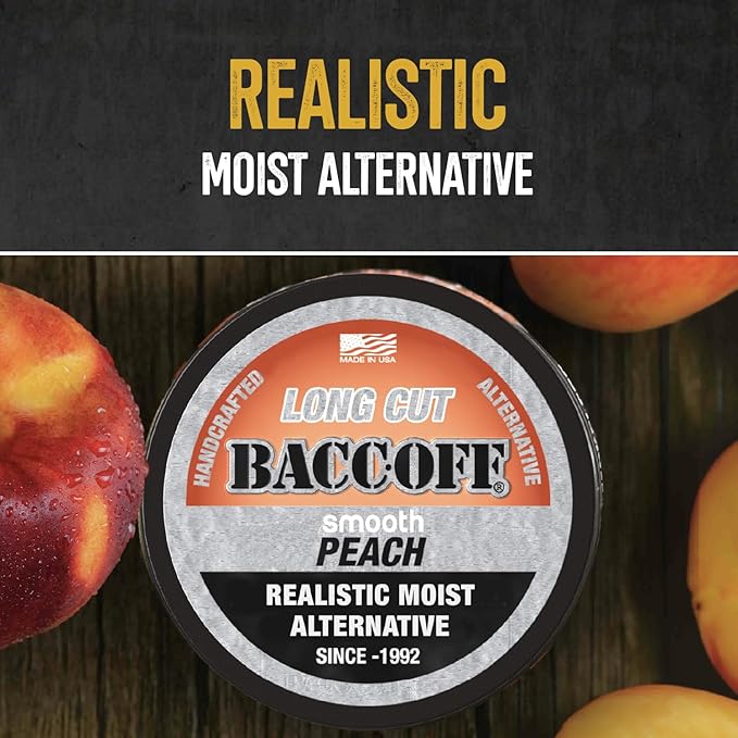 1 Can, BaccOff, Smooth Peach Long Cut, Sweet Tea Base with Tart Peach Undertones, Realistic Moist Alternative