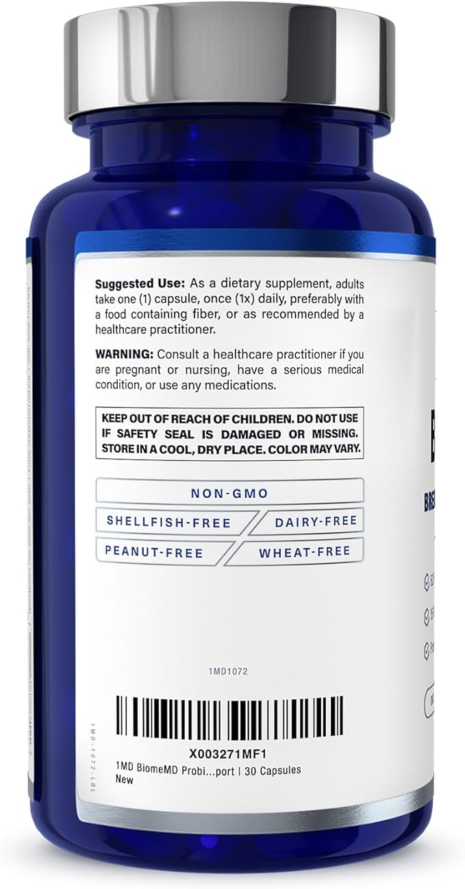 1MD Nutrition BiomeMD Probiotics | 62 Billion CFUs, 15 Comprehensive Strains - Pro & Prebiotics | Doctor-Formulated for Digestive Health & Immune Support | 60 Capsules