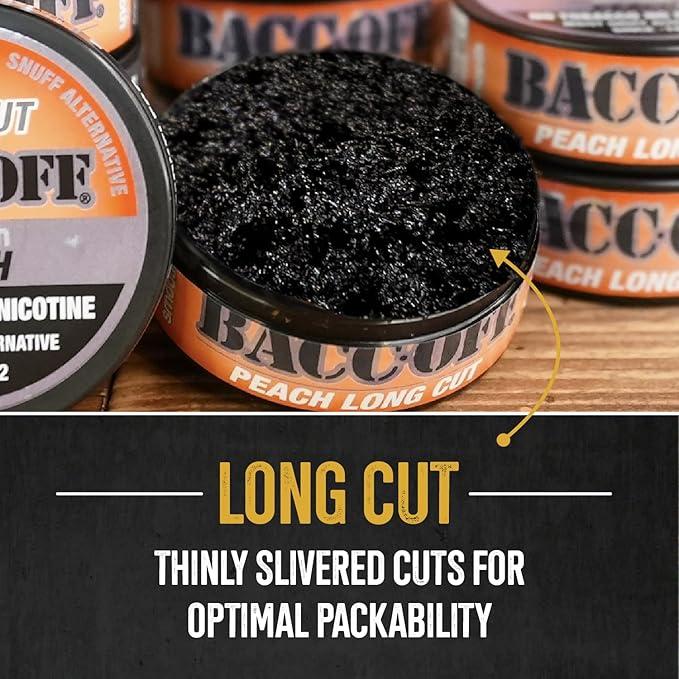 1 Can, BaccOff, Smooth Peach Long Cut, Sweet Tea Base with Tart Peach Undertones, Realistic Moist Alternative