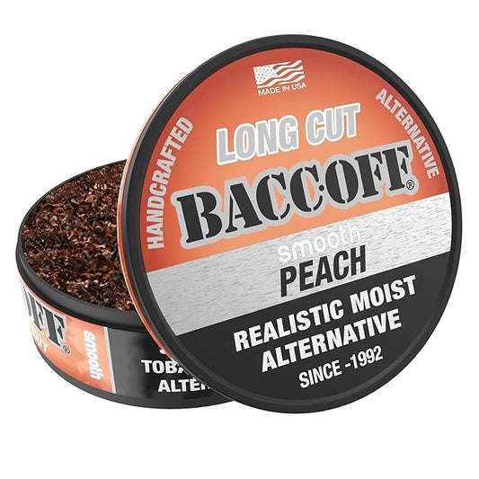 1 Can, BaccOff, Smooth Peach Long Cut, Sweet Tea Base with Tart Peach Undertones, Realistic Moist Alternative